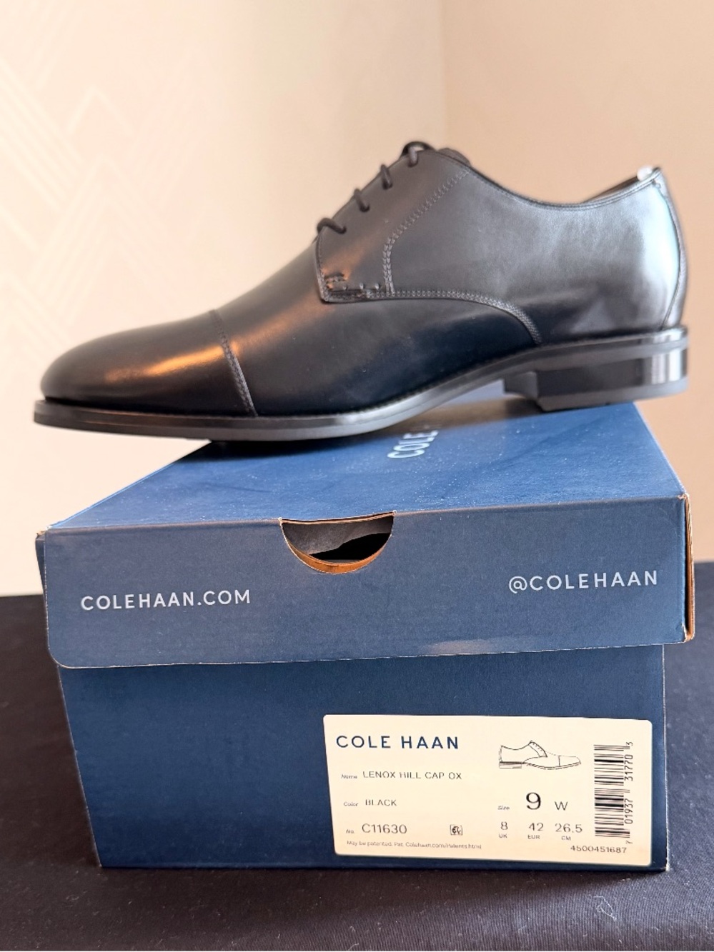 Cole Haan Lenox Hill Cap Oxford Black Leather Shoes